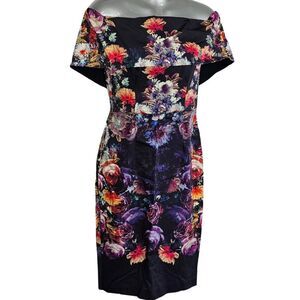 ASOS Deep Fold Off The Shoulder Floral Midi Pencil Dress Size 4
